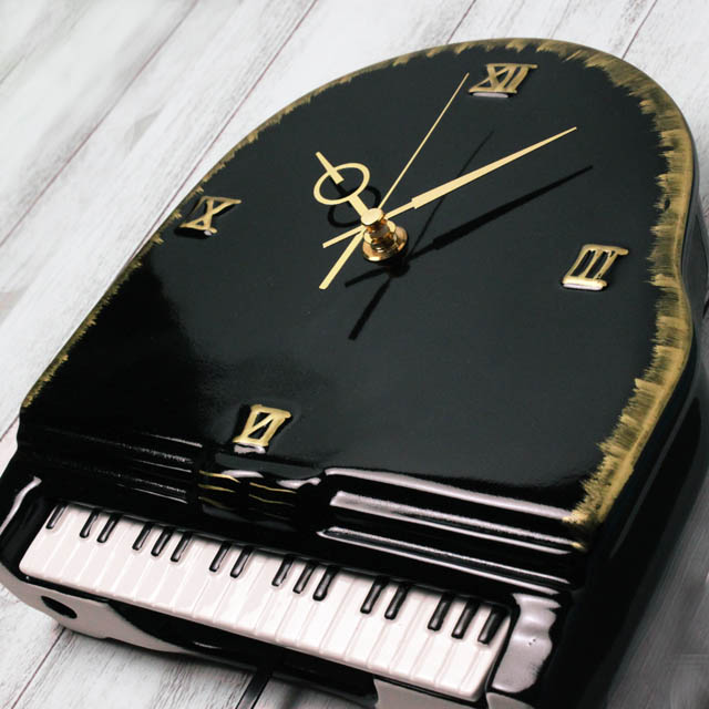 ピアノ柄ガラス時計ペンケース - 置時計